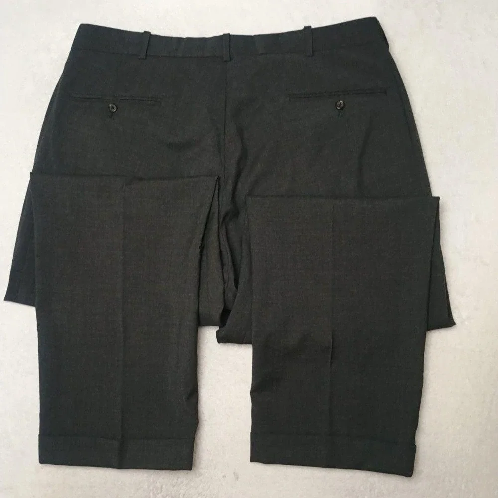 Polo Ralph Lauren Pants Men 36x28 Gray Dress Wool Cuffed Lined Flat Front Hole